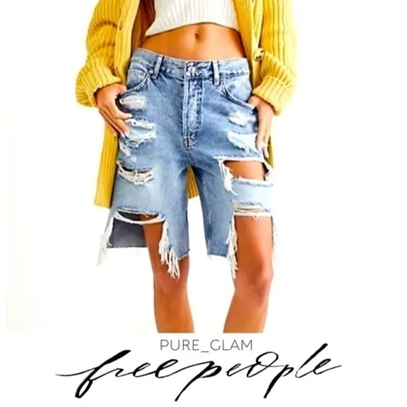 NEW FREE PEOPLE shorts bermuda ripped size 25 high rise