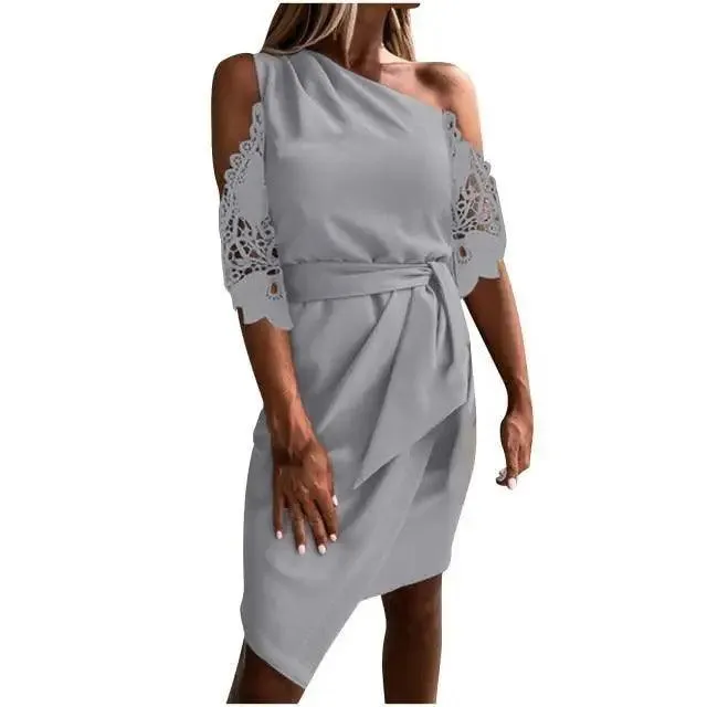 New Luxury Summer Women Casual Solid Strapless Lace Hollow out Dress -  Summer Fashion Dresses for women