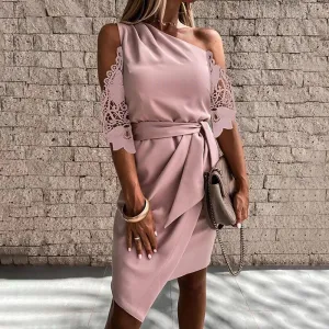 New Luxury Summer Women Casual Solid Strapless Lace Hollow out Dress -  Summer Fashion Dresses for women