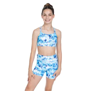 Nicole: Midi Length Bike Shorts in Electric Blue Print
