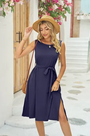NINEXIS - CWDSD4146_WAISTBAND POCKET SLIT LONG SUNDRESS: NAVY / (XL) 1