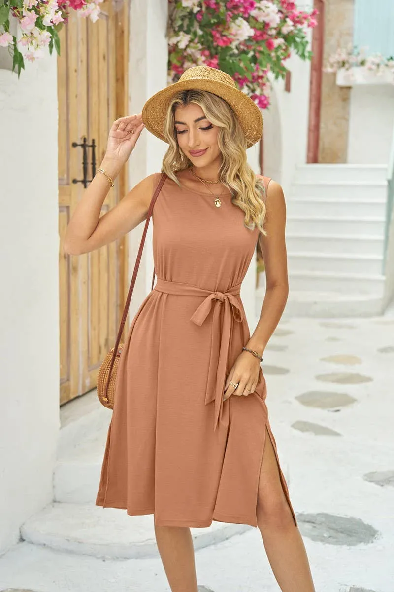 NINEXIS - CWDSD4146_WAISTBAND POCKET SLIT LONG SUNDRESS: NAVY / (XL) 1