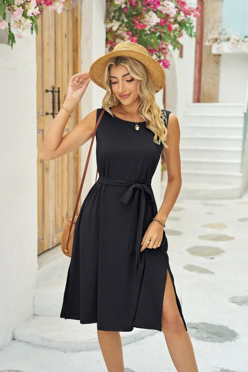 NINEXIS - CWDSD4146_WAISTBAND POCKET SLIT LONG SUNDRESS: NAVY / (XL) 1