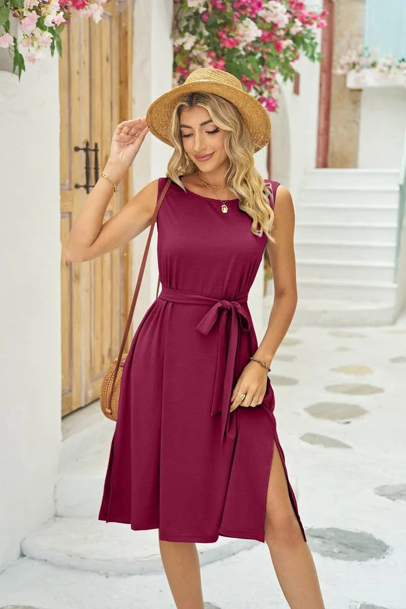 NINEXIS - CWDSD4146_WAISTBAND POCKET SLIT LONG SUNDRESS: NAVY / (XL) 1
