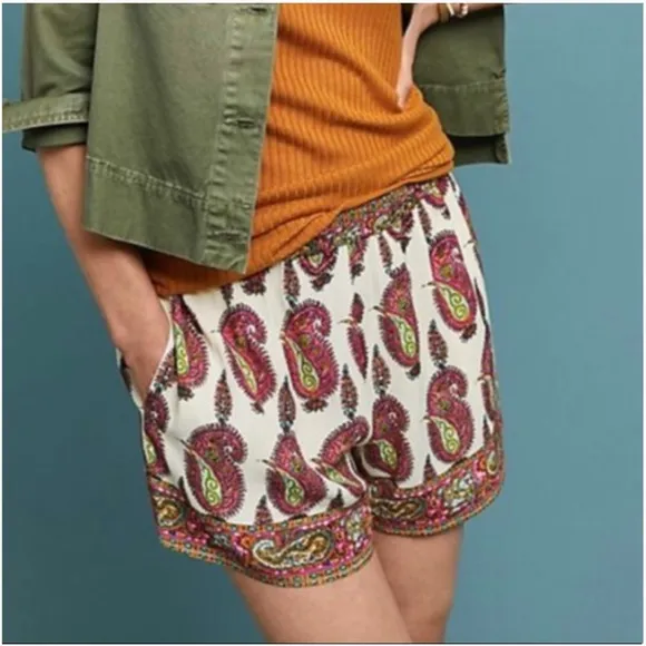 NWT Anthropologie Paisley Print Scarf Shorts By ett twa Size LargeViscose