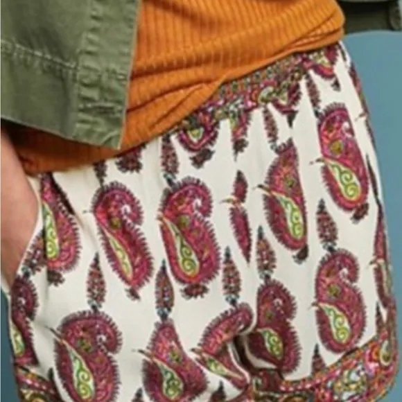 NWT Anthropologie Paisley Print Scarf Shorts By ett twa Size LargeViscose