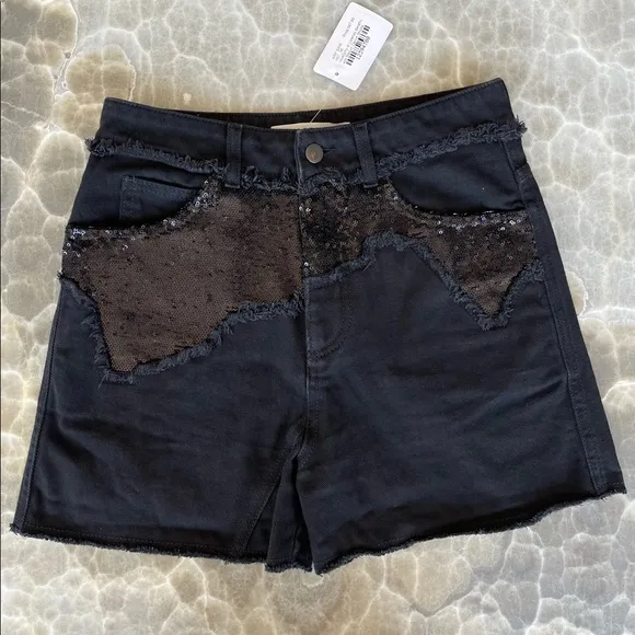 NWT High Waist Sequin Embellished Denim Shorts size 2