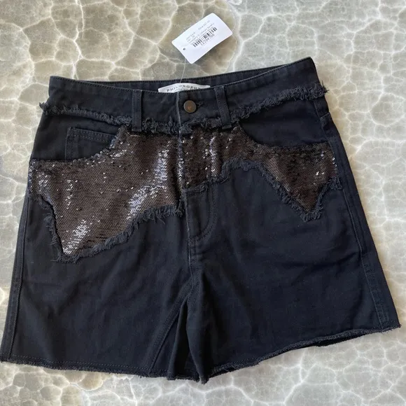 NWT High Waist Sequin Embellished Denim Shorts size 2