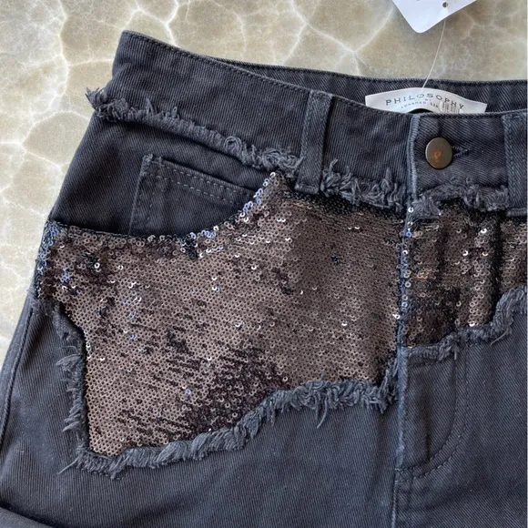 NWT High Waist Sequin Embellished Denim Shorts size 2