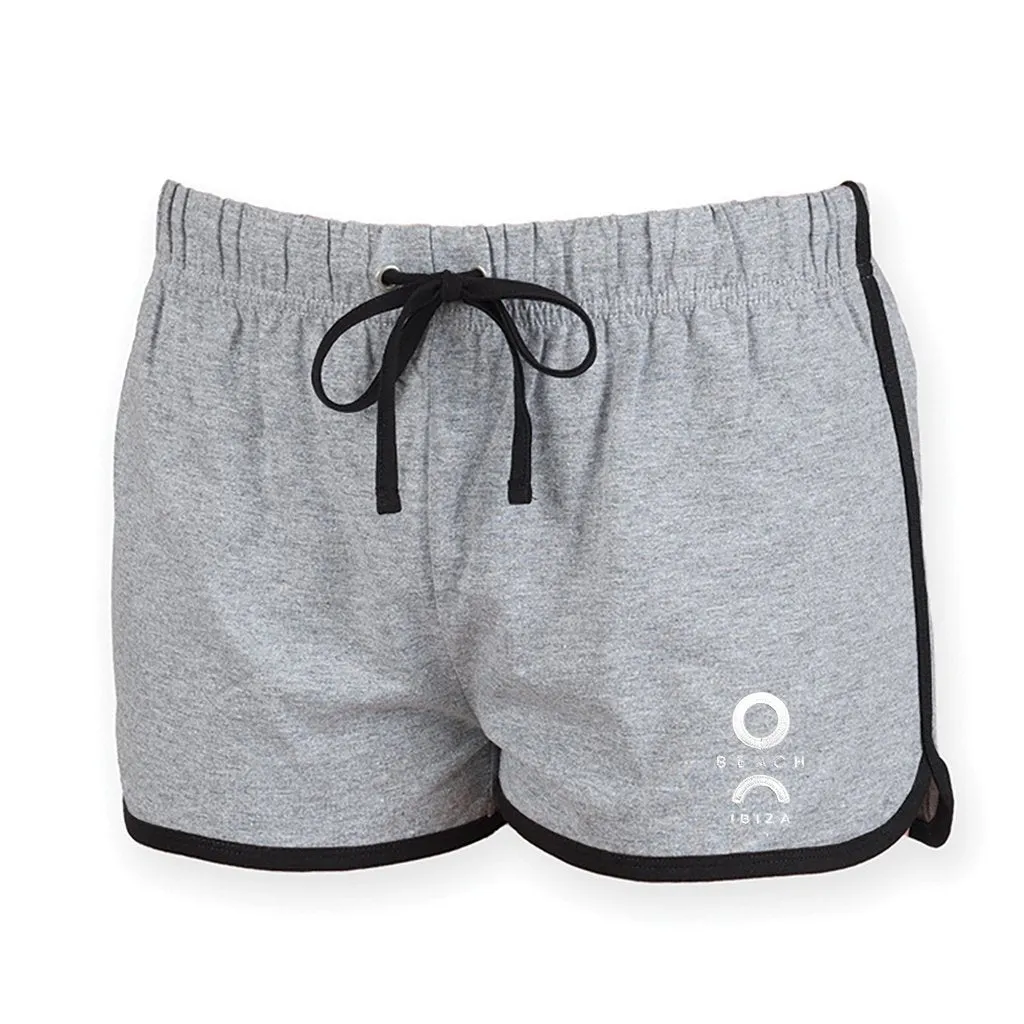 O Beach White Embroidered Logo Retro Drawstring Shorts