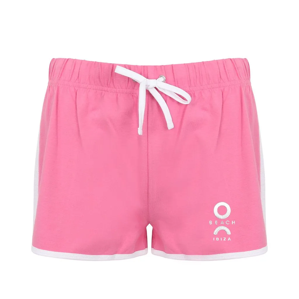 O Beach White Embroidered Logo Retro Drawstring Shorts