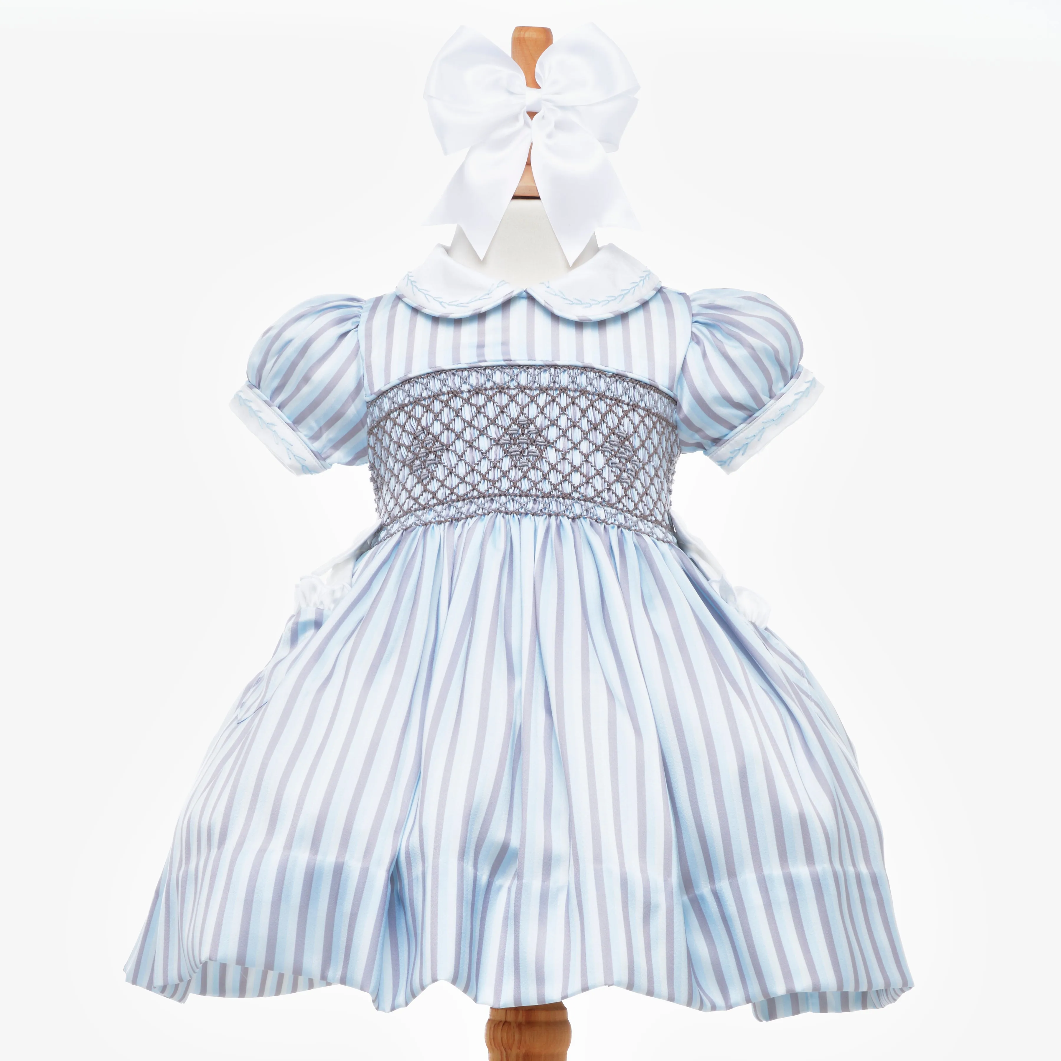 Ocean Baby Girls Smocked Three Stripe Satin Petticoat Layered Dress (3M-8Yrs) Featured in British Vogue Magazine August*