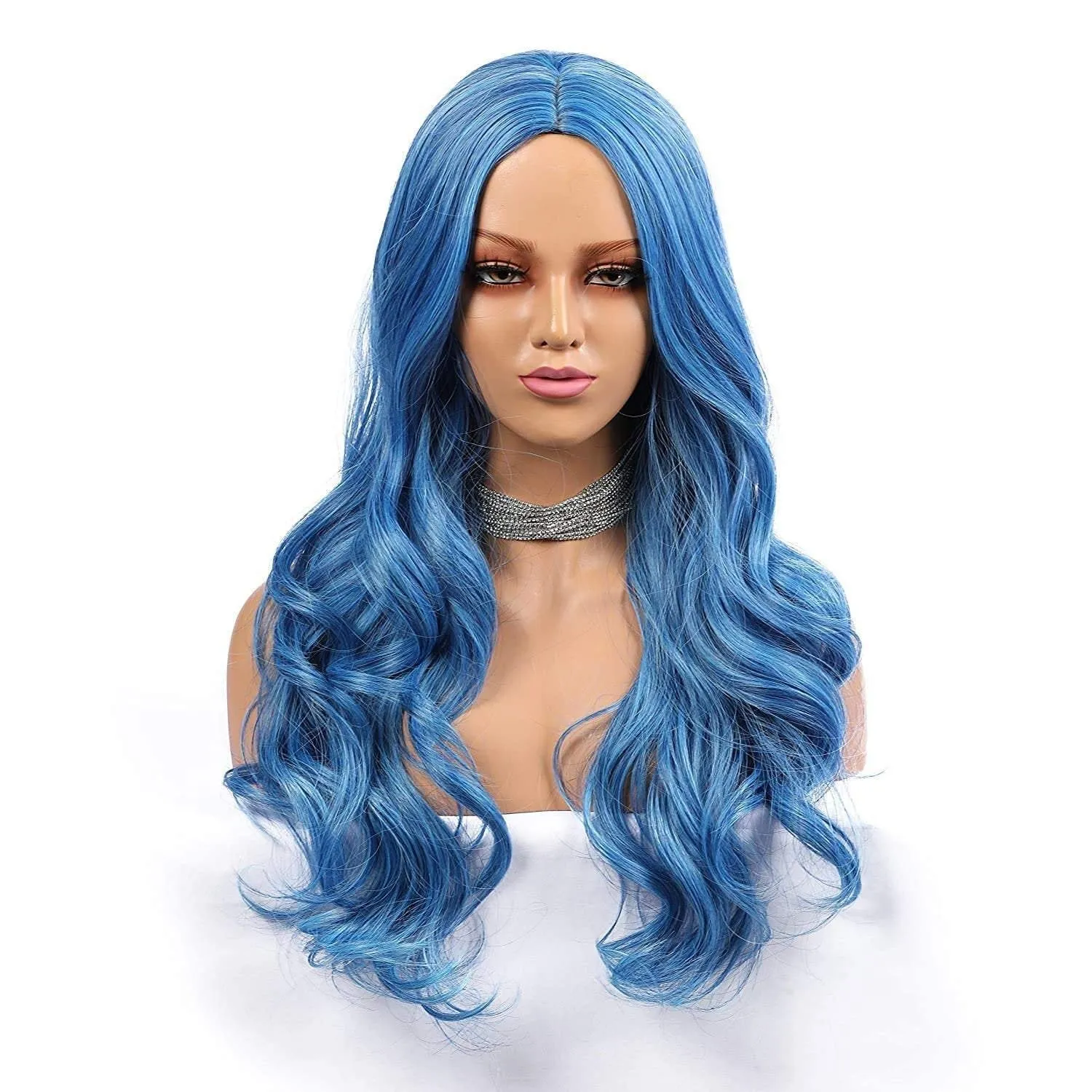 Ocean blue wavy 24" | trendy wigs | synthetic top quality heat resistant fiber | human hair feel | free shipping delivery in 3 to 5 days