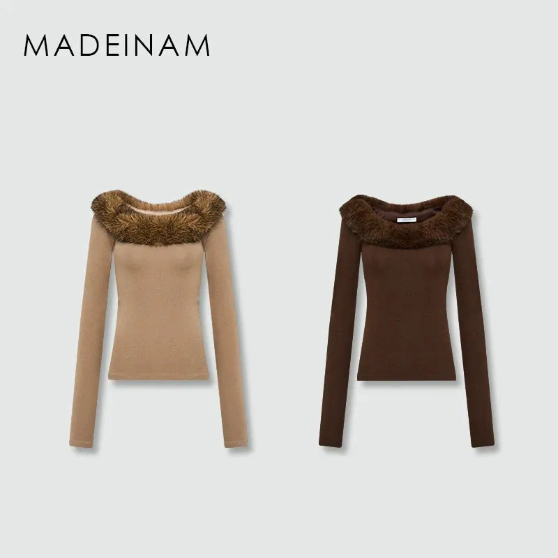 Off-Shoulder Fur Collar Top