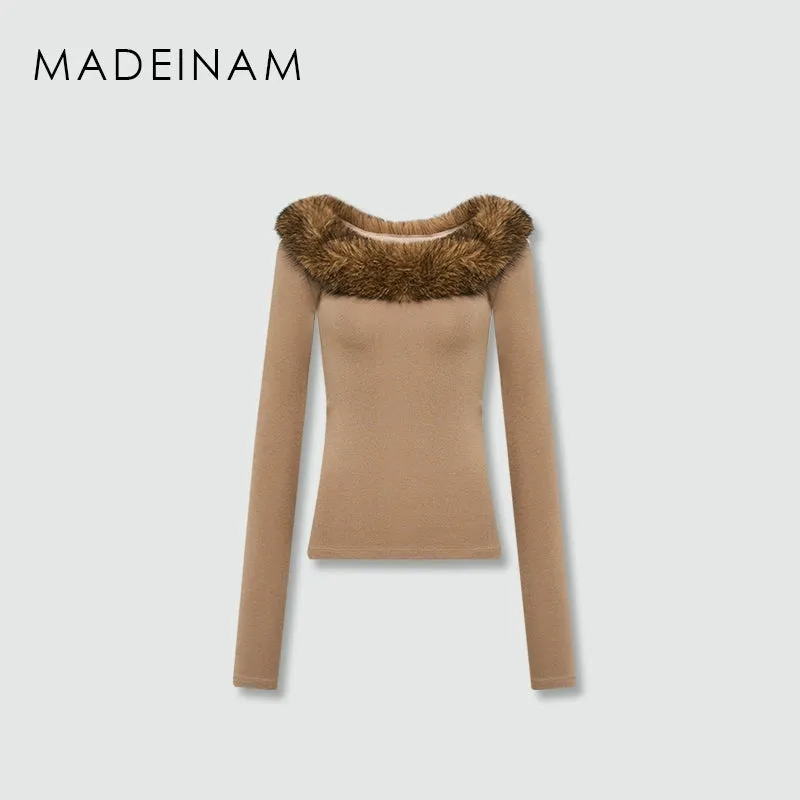 Off-Shoulder Fur Collar Top