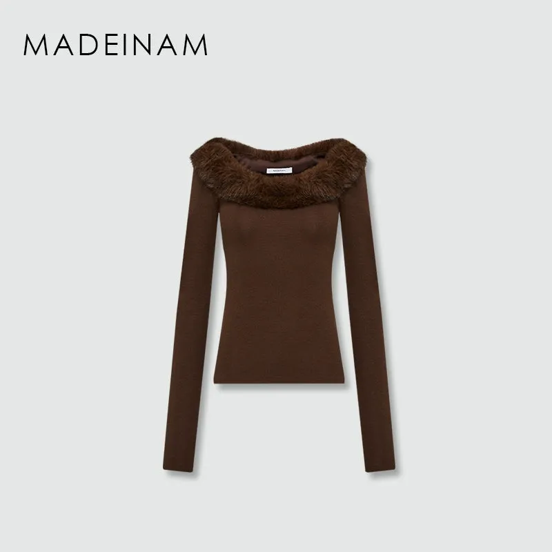 Off-Shoulder Fur Collar Top