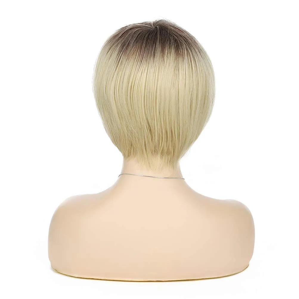 Ombre Black to Golden Blonde Mix Bob Pixie Cut Straight Trending Hairstyle natural looking and soft to touch