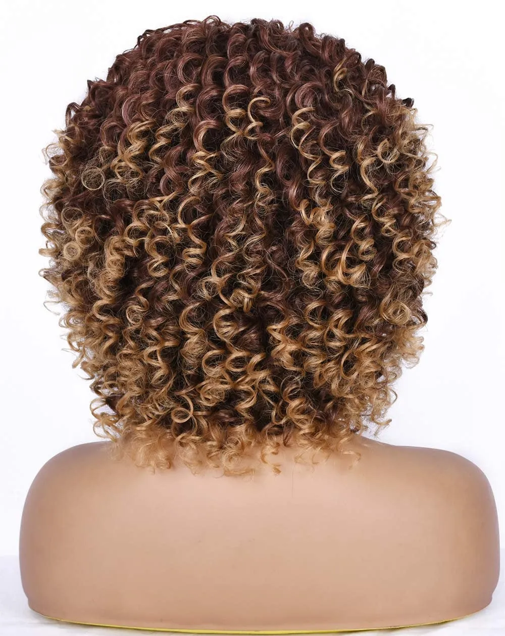 Ombre Brown Short Kinky Synthetic Afro Heat Resistant Full Curly Wig with Bangs | Wig Cap Included | Free Shipping Today