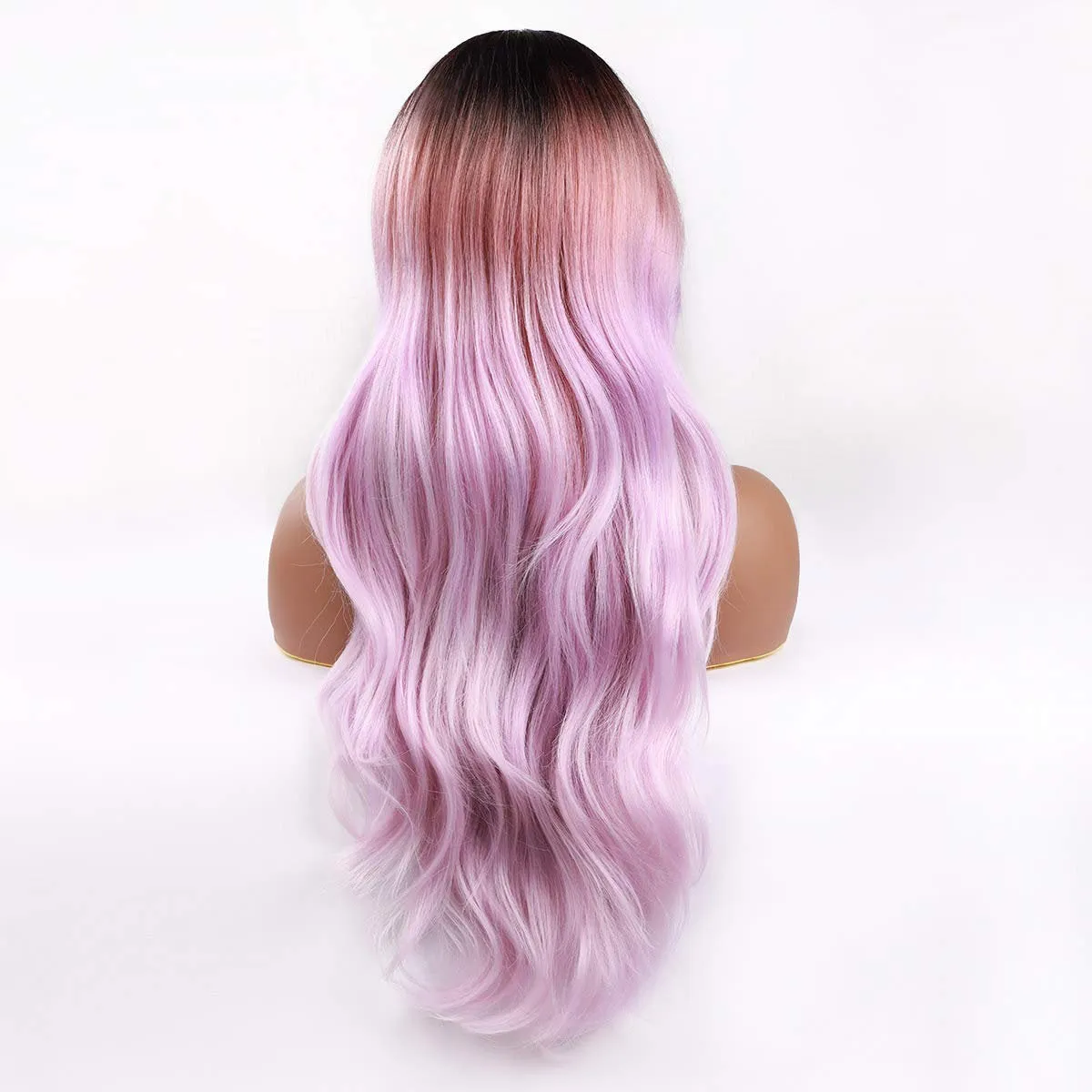 Ombre Purple Pink Lace Front Wig Long Body Wave Synthetic Middle Parting Replacement Full Wig 27 inch Pastel Pink Purple Gift for Her