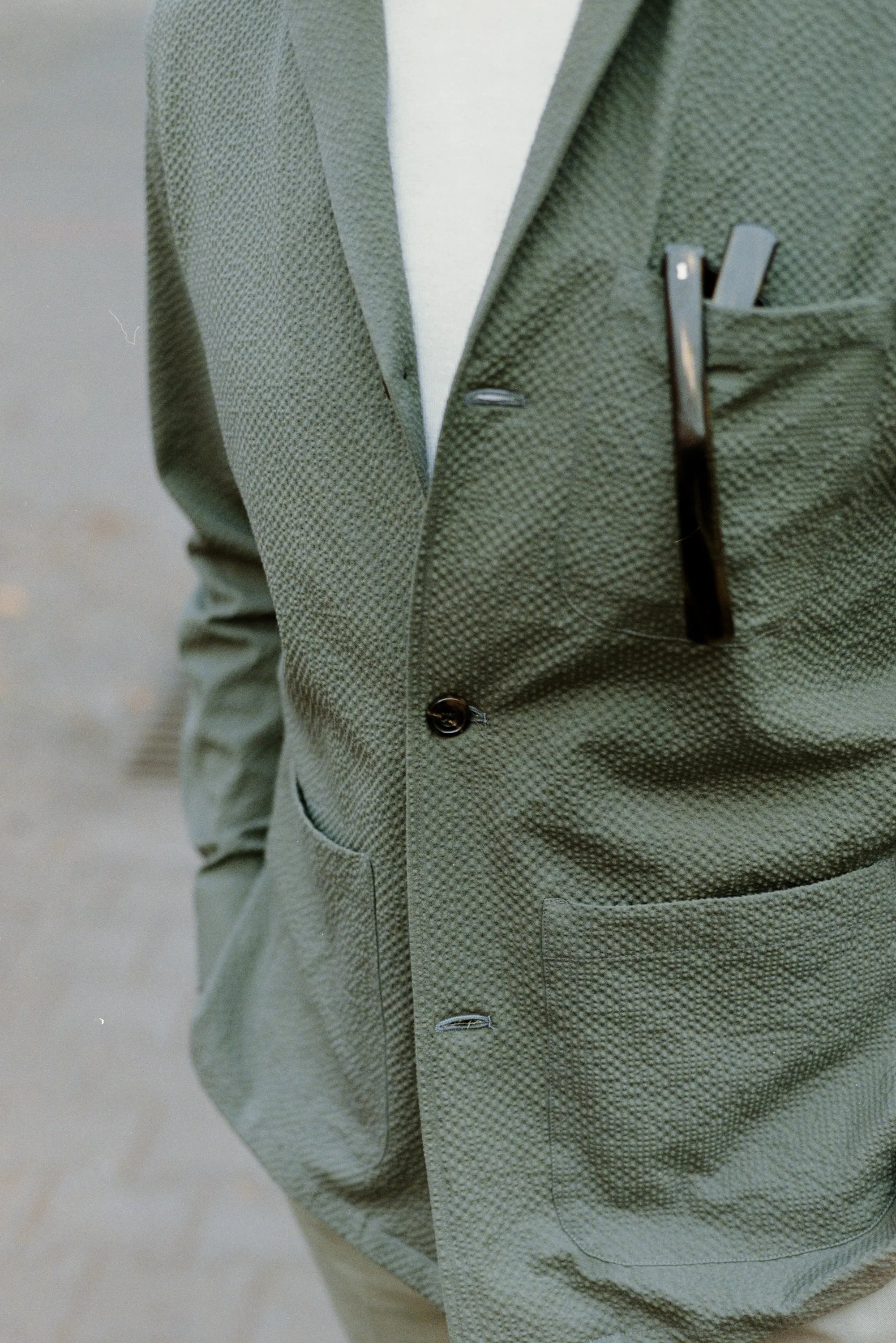Painters Jacket in Olive Green Seersucker