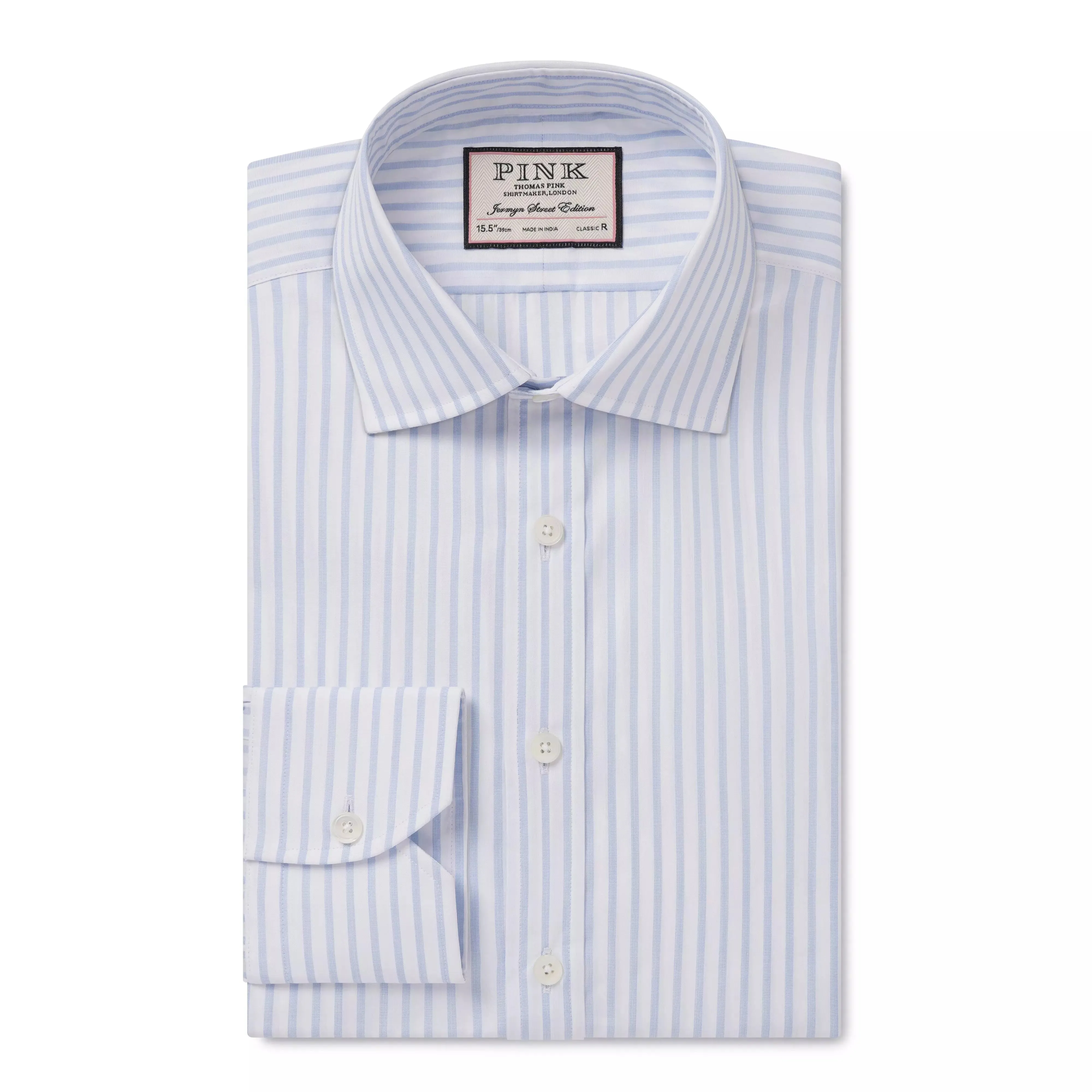 Pale Blue & White Classic Fit Fil-à-Fil Stripe Formal Shirt