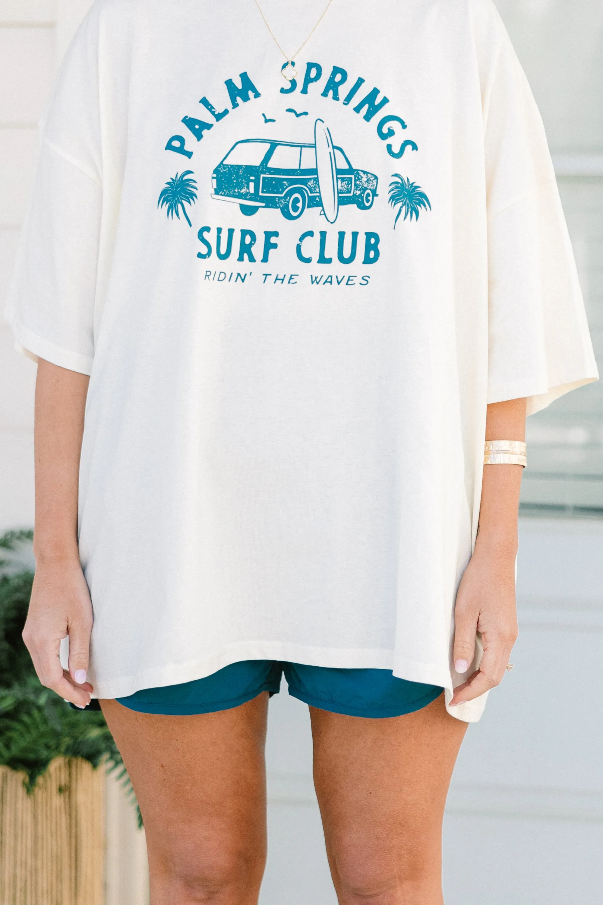 Palm Springs Surf Club Boyfriend Tee, Ivory