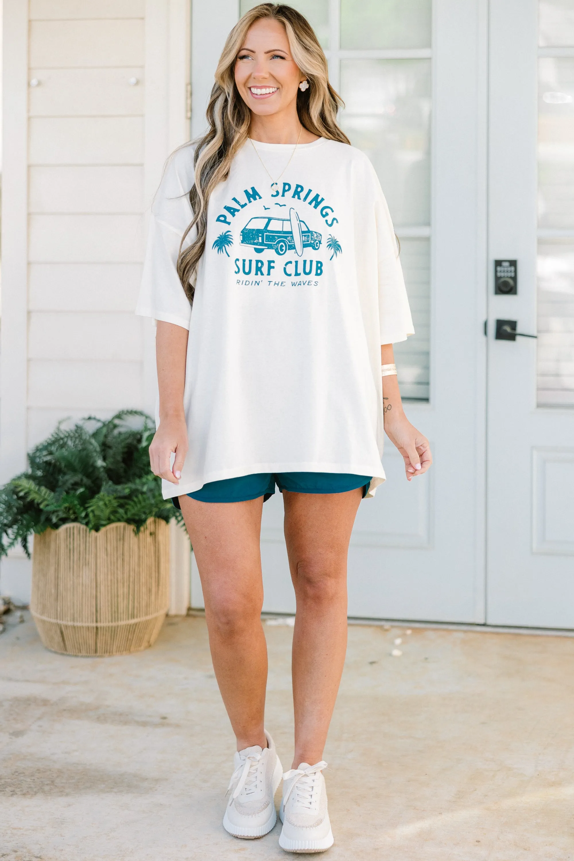 Palm Springs Surf Club Boyfriend Tee, Ivory