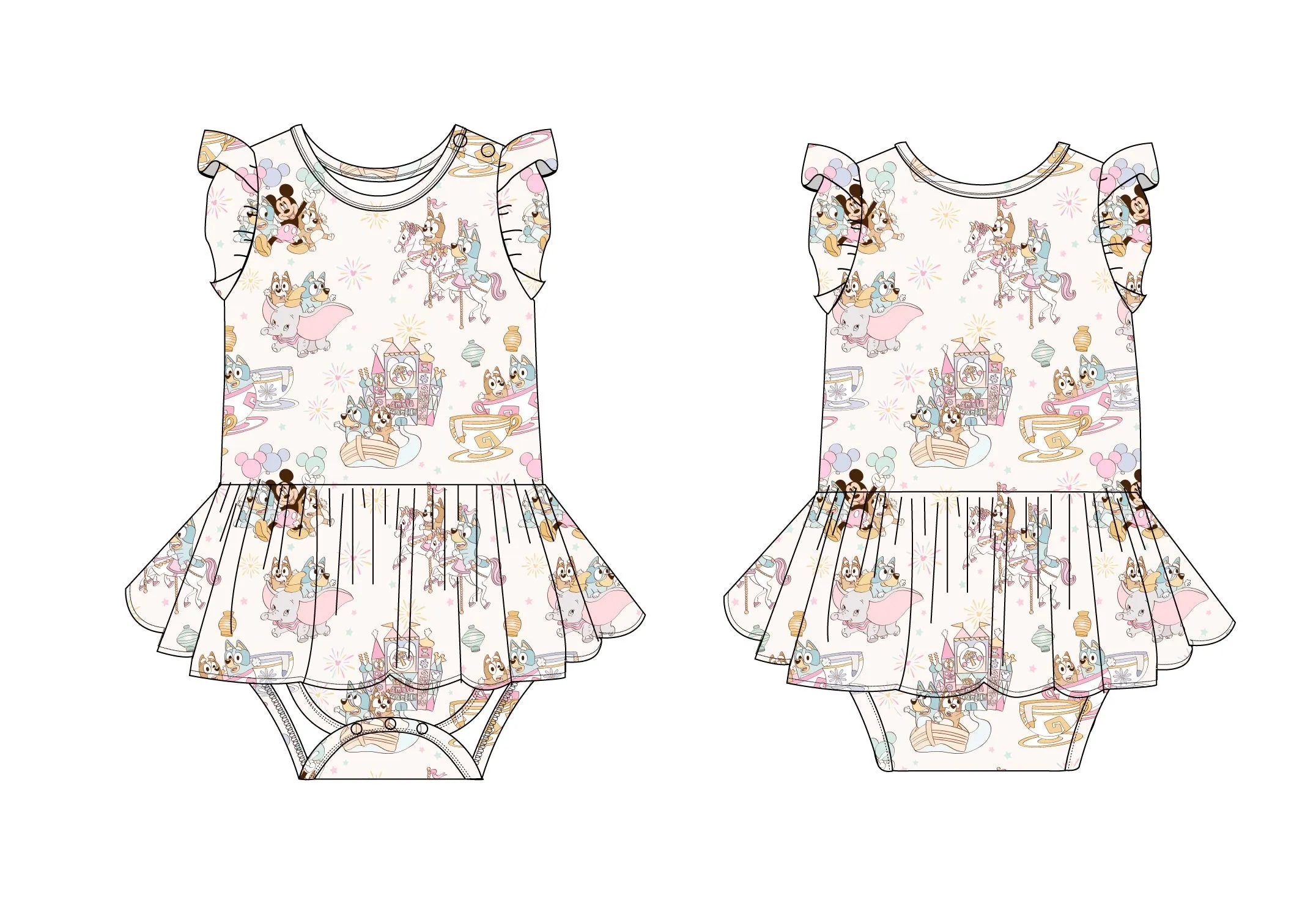 Pastel Park (flutter sleeve) - Bodysuit Dress
