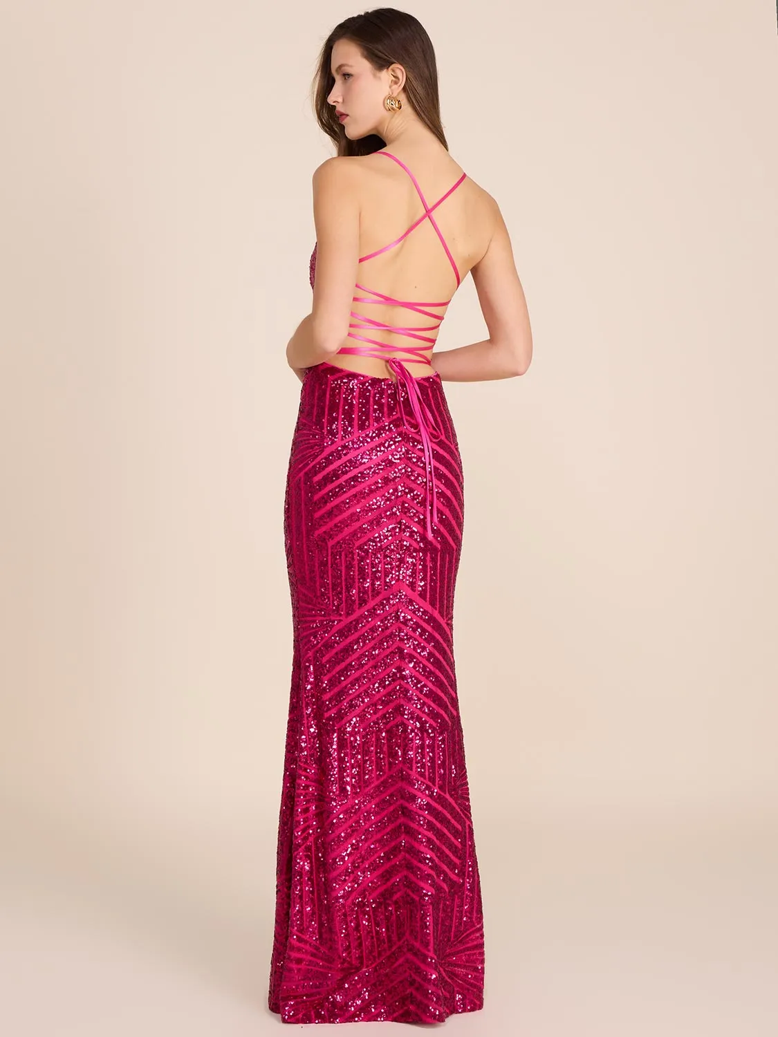 Patterned Sequin Gown