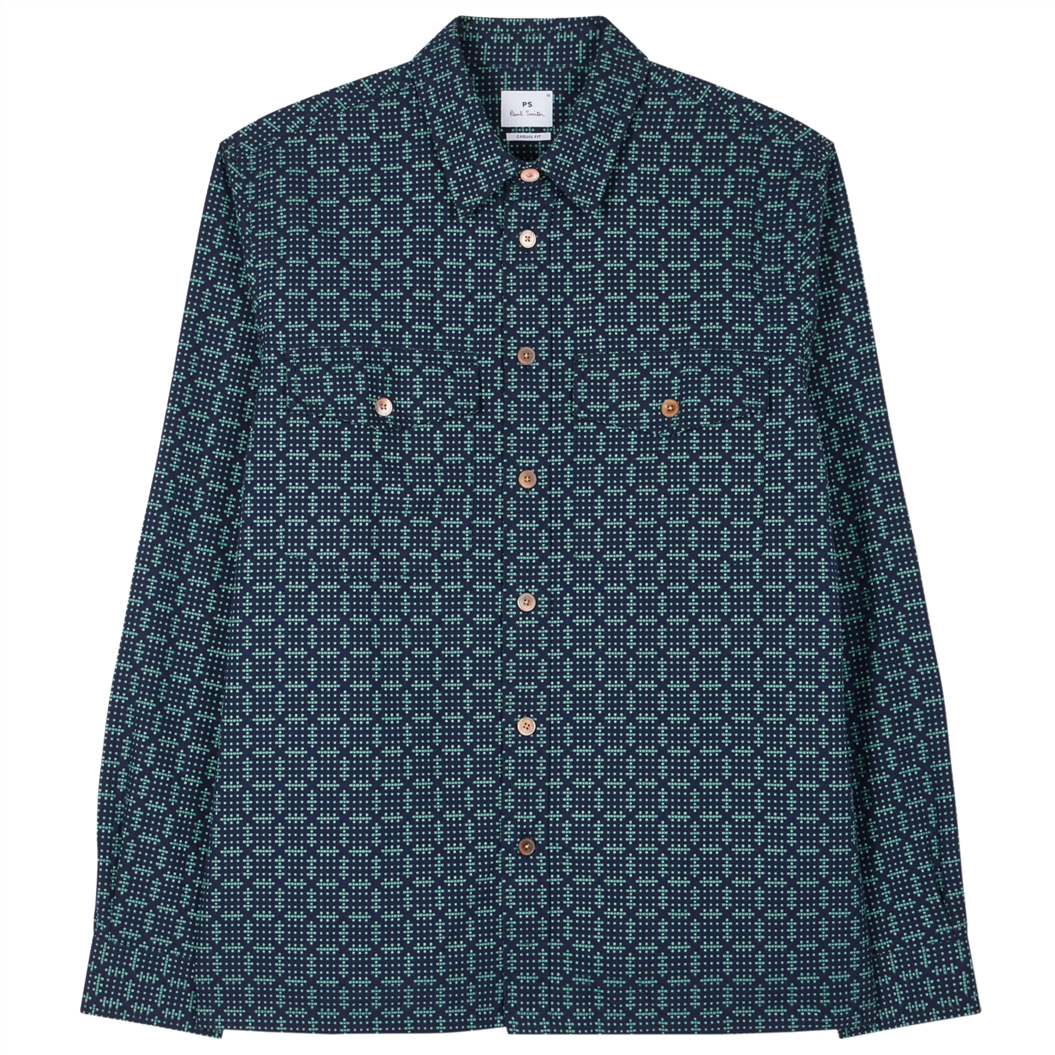 PAUL SMITH CROSS-STITCHED TEXTURED JACQUARD SHIRT