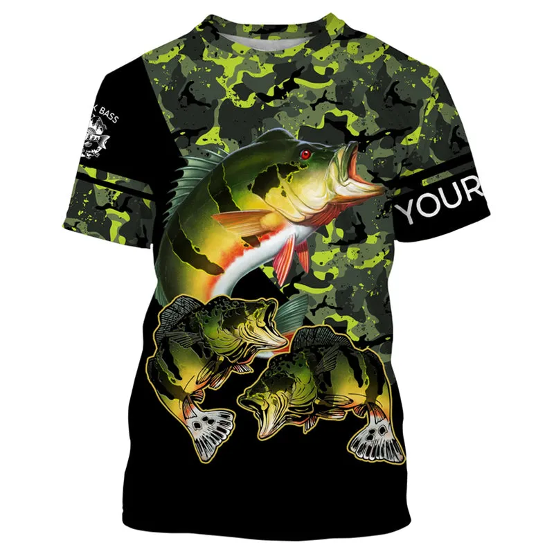 Peacock Bass fishing black green camo Custom name fishing shirts jerseys | Tshirt - NPQ956