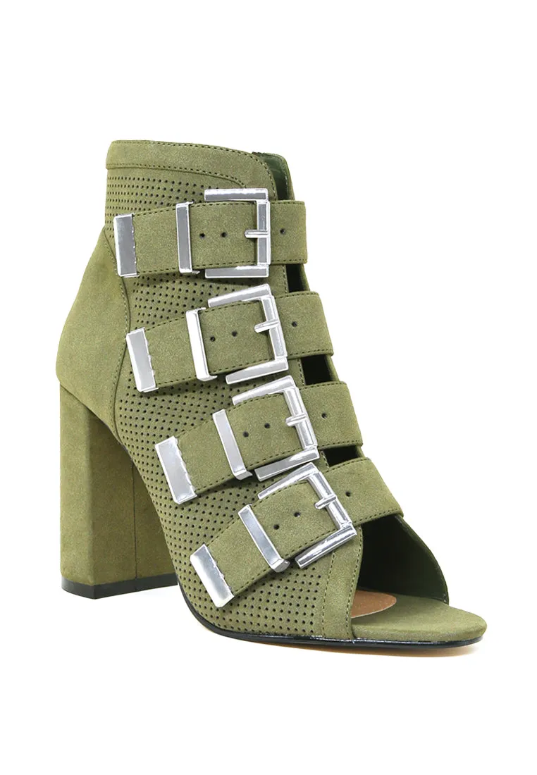 peep toe block heeled perforated sandals