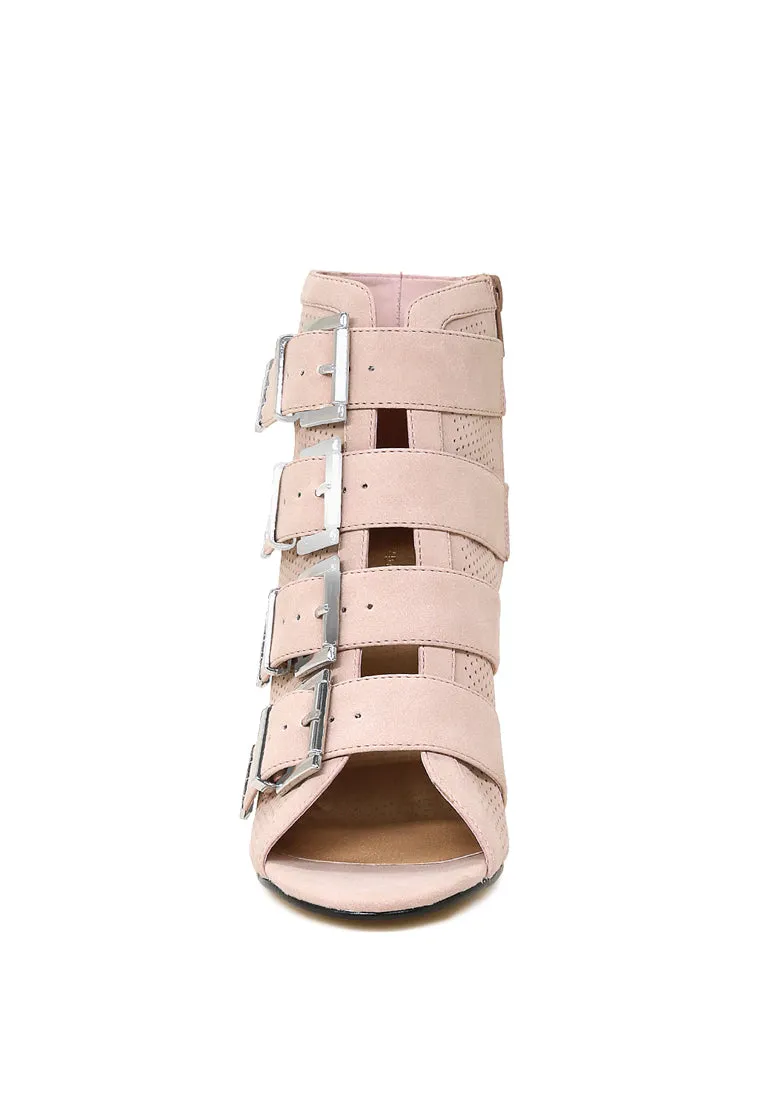 peep toe block heeled perforated sandals