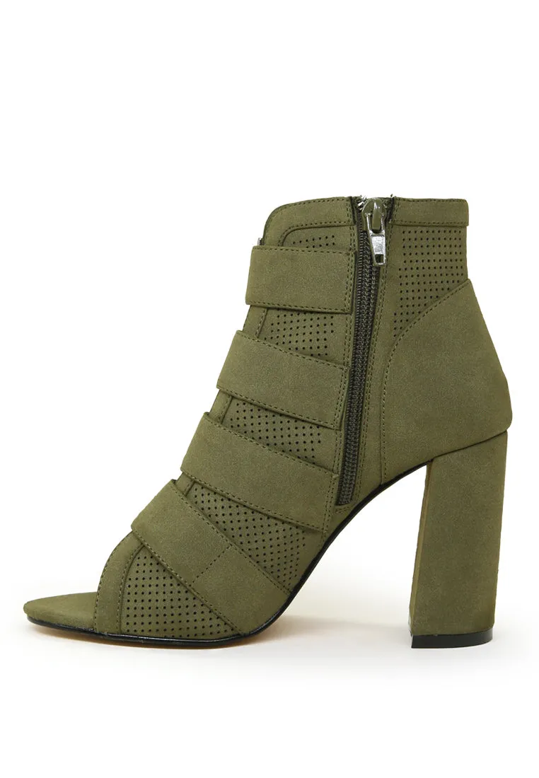 peep toe block heeled perforated sandals