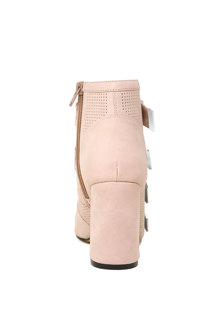 peep toe block heeled perforated sandals