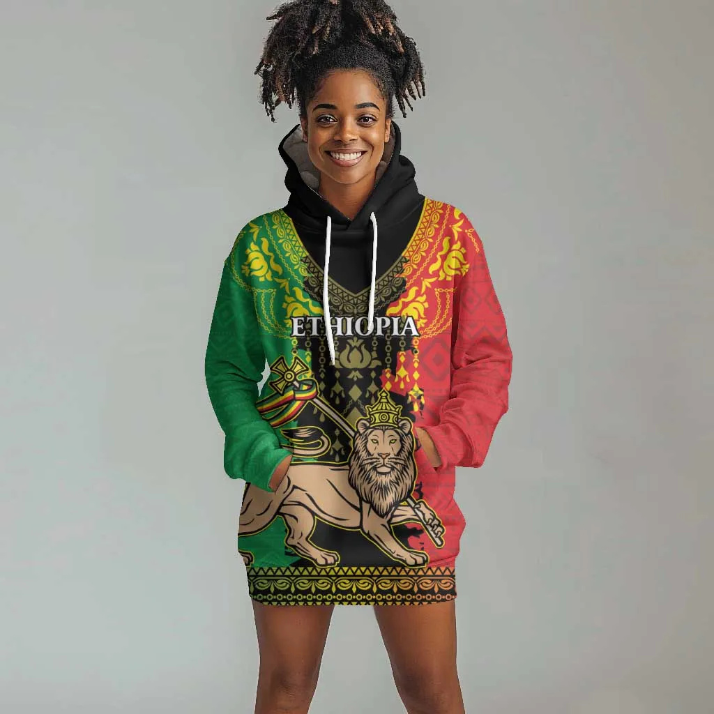 Personalised Afro Ethiopia Hoodie Dress Lion Of Judah - African Pattern LT15