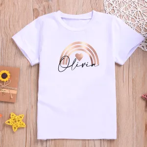 Personalised Heart Rainbow T-shirt for Kids and Baby Vest for Babies