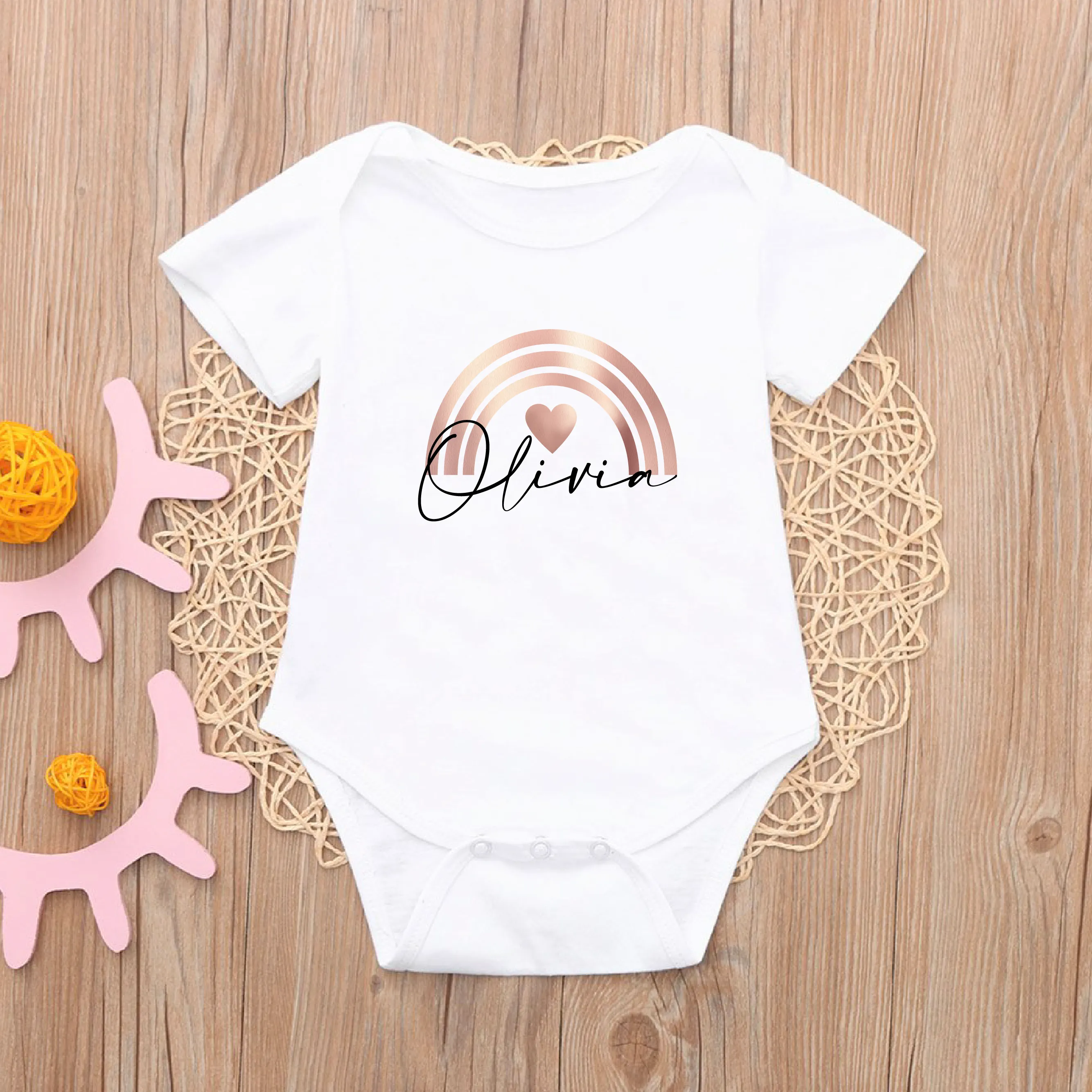 Personalised Heart Rainbow T-shirt for Kids and Baby Vest for Babies