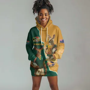 Personalised South Africa And Australia Rugby Hoodie Dress 2024 Springboks Wallabies Mascots Together LT14