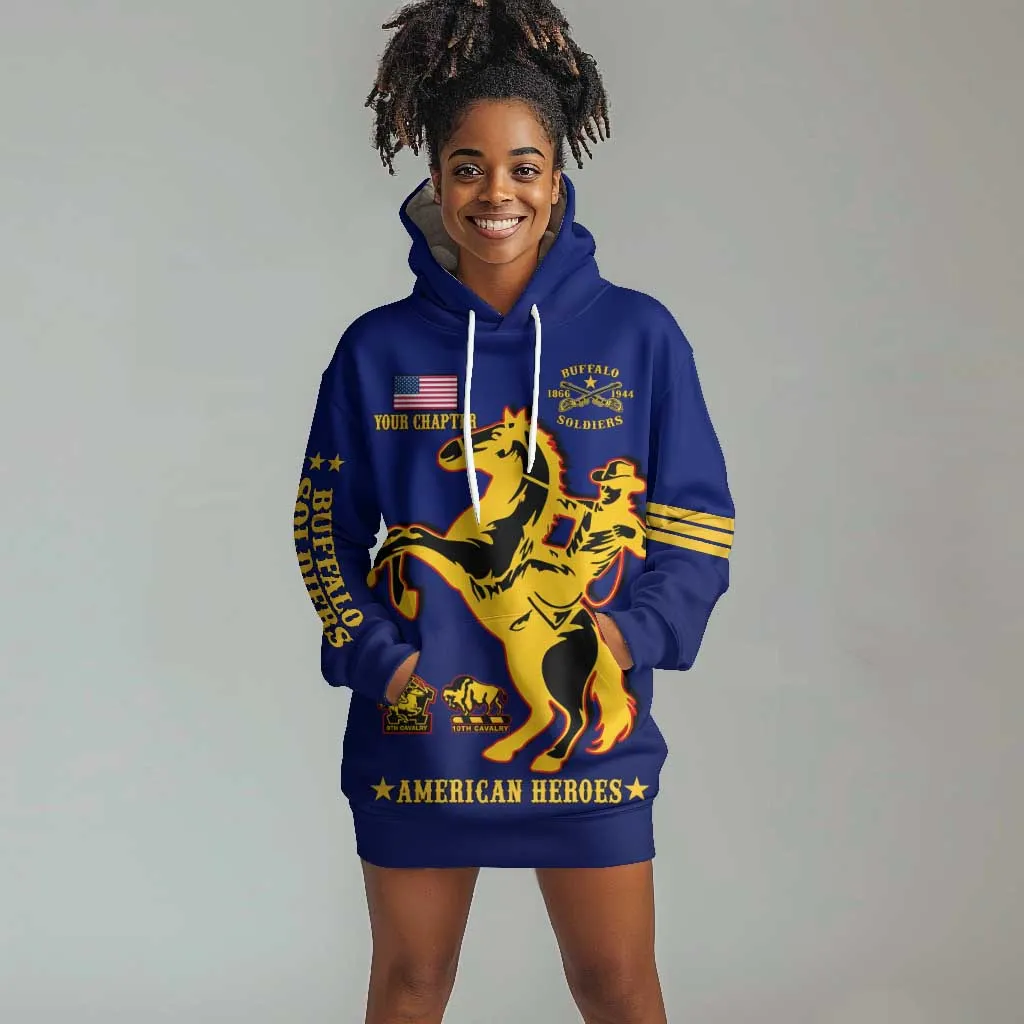 Personalized Afro Buffalo Soldiers Hoodie Dress BSMC United States Army Blue LT14