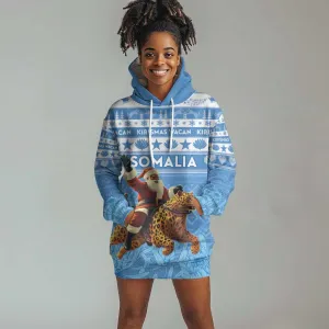 Personalized Afro Somalia Christmas Hoodie Dress Black Santa Riding Leopard - African Pattern LT15
