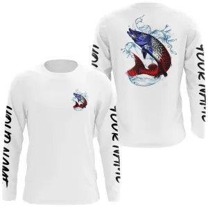 Personalized American Flag Northern Pike Fishing Shirts, Patriotic Pike Long Sleeve Fishing Shirts IPHW6275