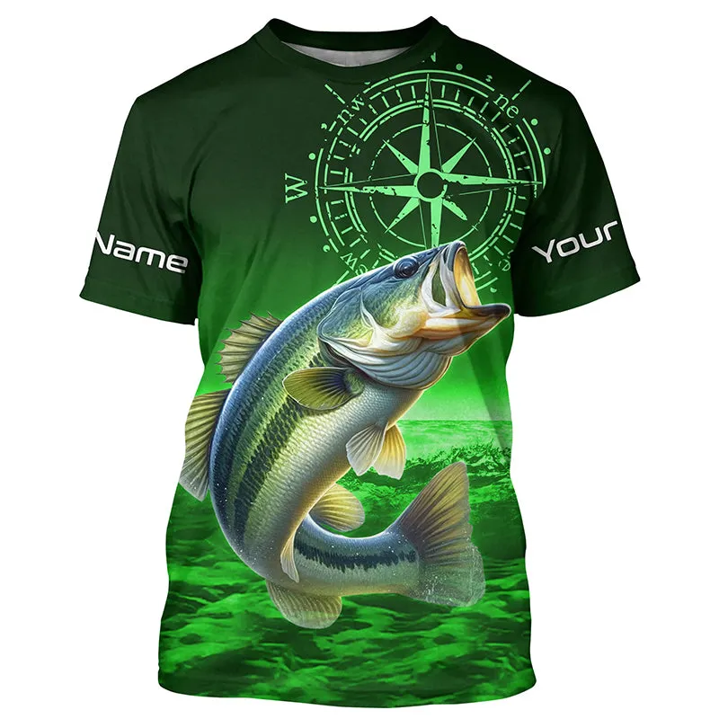 Personalized Bass Green Performance Fishing T-shirt, Bass Compass tournament Shirts NQS5881
