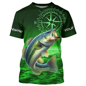 Personalized Bass Green Performance Fishing T-shirt, Bass Compass tournament Shirts NQS5881