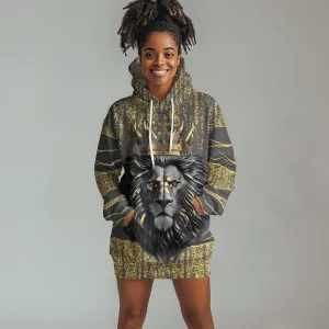 Personalized Black and Gold Lion Africa Hoodie Dress DT03