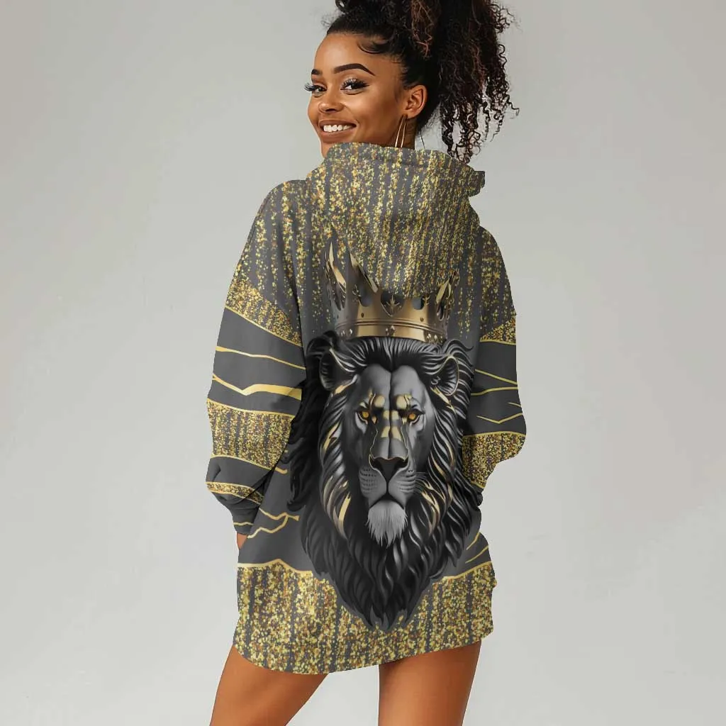 Personalized Black and Gold Lion Africa Hoodie Dress DT03