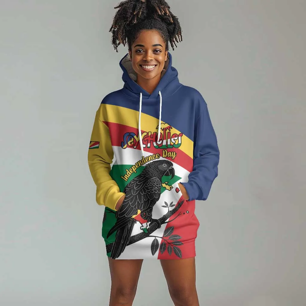 Personalized Happy Seychelles Independence Day Hoodie Dress Black Parrot Coat Of Arms LT15