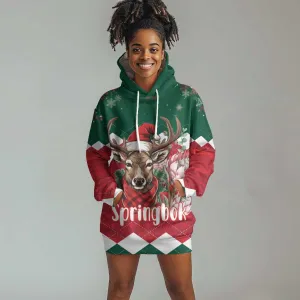 Personalized South Africa Merry Christmas Hoodie Dress Springbok With King Protea LT18