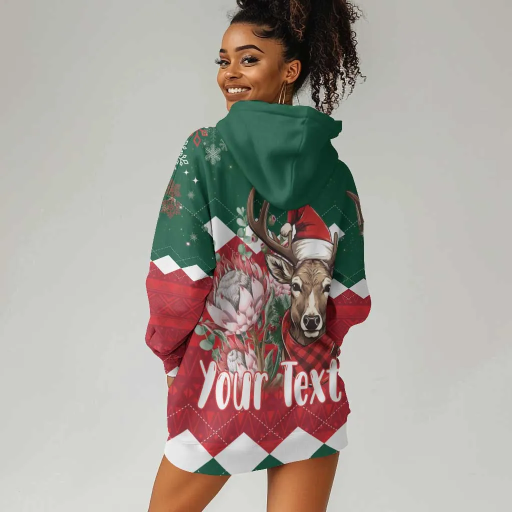 Personalized South Africa Merry Christmas Hoodie Dress Springbok With King Protea LT18