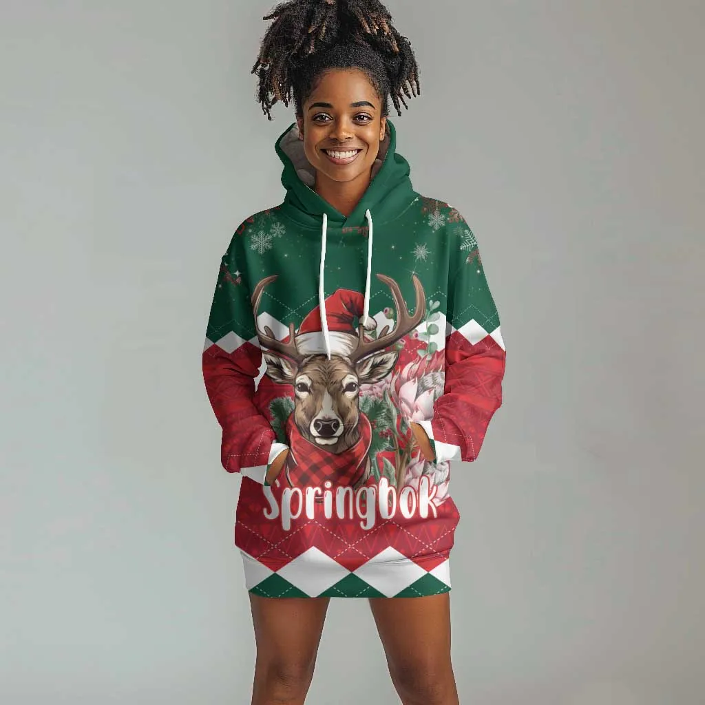 Personalized South Africa Merry Christmas Hoodie Dress Springbok With King Protea LT18